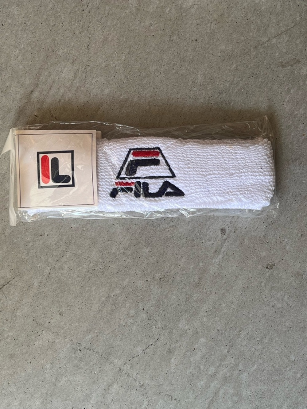 Fila White Headband with Red and Navy Logo